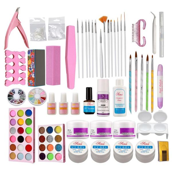 

nail art kits 134pcs full kit false tweezer acrylic liquid powder uv gel brush block cutter tips tools set