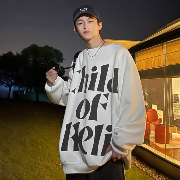 

mens sweater trendy men's sweater autumn 2021 new pullover round neck spring and style versatile loose fit, Black