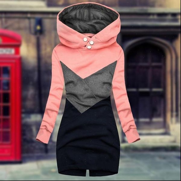 

women womens dress hoodies autumn winter casual hooded dresses ladies long sleeve round neck pocket pullover, Black;gray