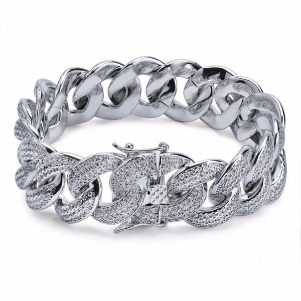 

link, chain silver/gold color zircon round miami cuban bracelet men hip hop bling iced out rhinestones cz rapper bracelets jewelry, Black