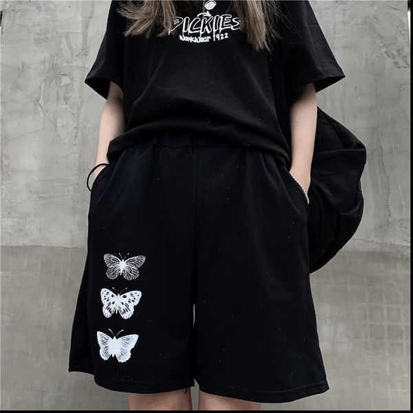 

all match summer vintage butterfly womens short printing harajuku high waist casual running female, White;black