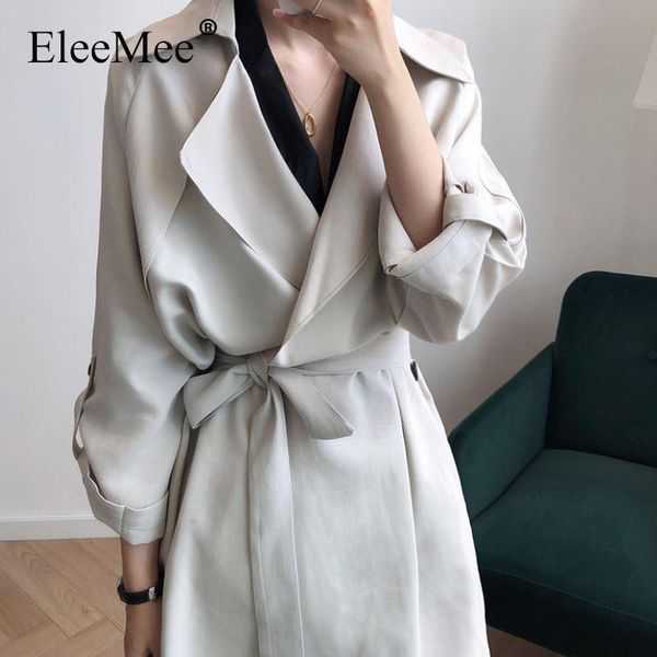 

women's trench coats eleemee 2022 fashion coat for women thin long sashes loose windbreaker autumn outwear female stylish size -l, Tan;black