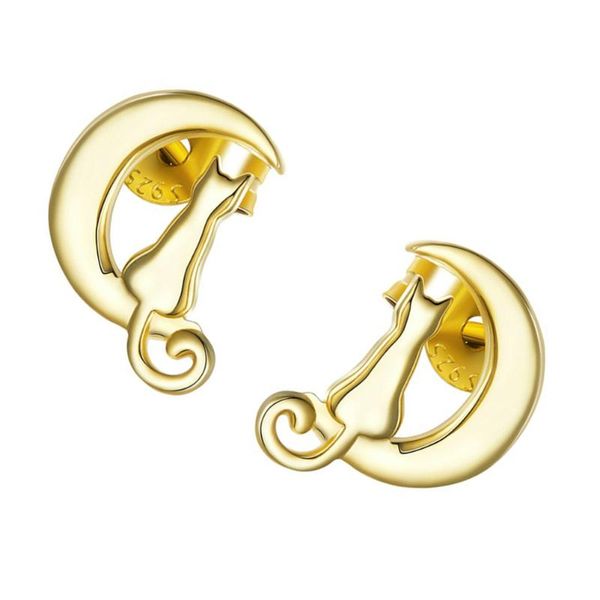 

stud 1 pair animals pierced earrings moon studs cat ear jewelry, Golden;silver