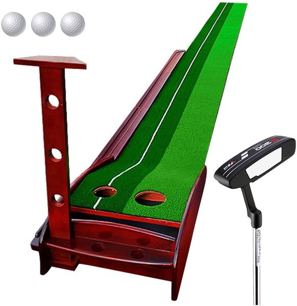 

indoor golf putter trainer set practice two-color fairway putting mat green with baffle training aids tees wood collapsible portable
