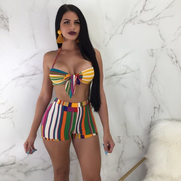 

stripe a6050 two piece swimsuit with neck and, White;black