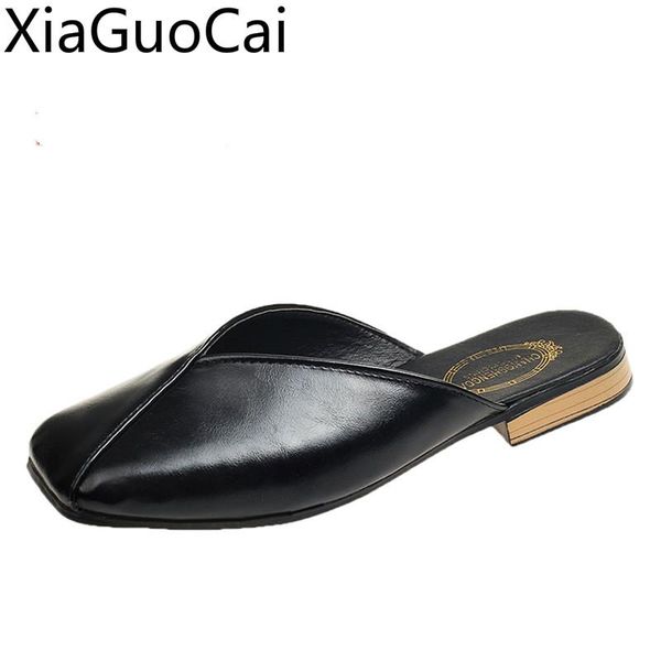 

slippers square head women flat summer 2021 fashion female bottom slides, Black