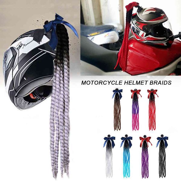 Punk estilo motocicleta espalhada gradiente rampa capacete torção trança chifre motocross moto off road moto decoração tranças