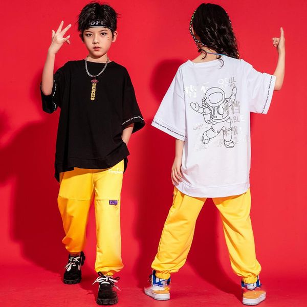 

clothing sets kid cool hip hop graphic tee oversized t shirt tactical cargo pants for girls boys jazz dance costume clothes wear, White