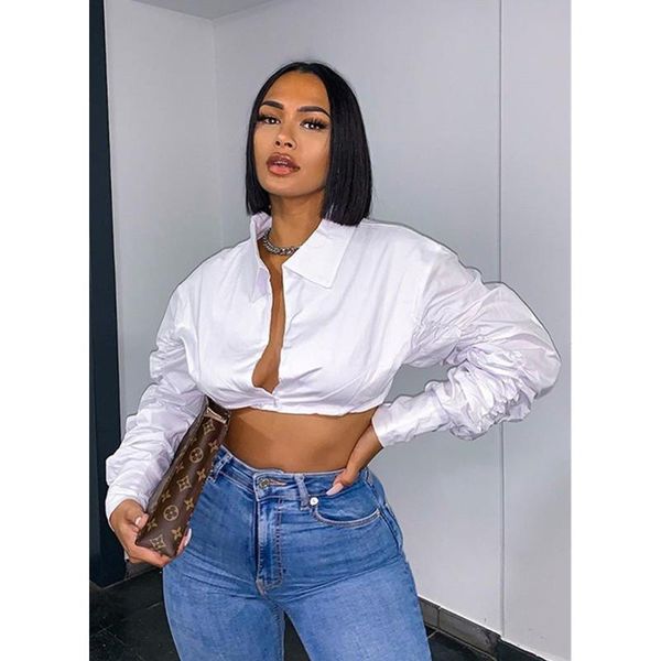 

women's blouses & shirts 2021 chestless fashion puff sleeve short casual shirt, White