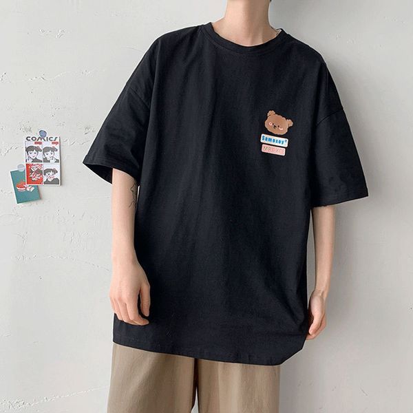 

t-shirts summer lovers' men's short t-shirt trend versatile loose casual round ne half sve cloth, White;black