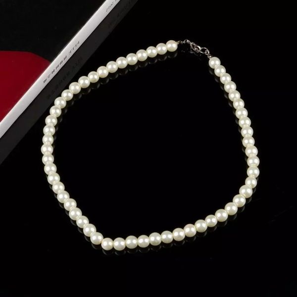 

necklaces for women 8mm simulated pearl chain necklace collier femme choker wedding bridal jewelry party gifts, Silver