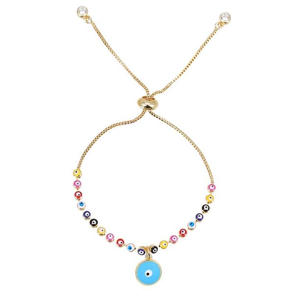 

charm bracelets ethnic colorful eye pendant for women personality design gold color adjustable chain bangle wedding jewelry gift, Golden;silver