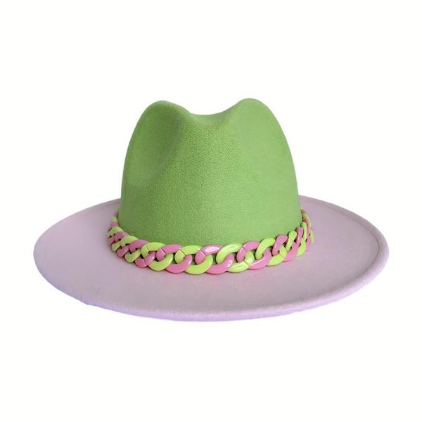 Шляпа Шляпа широких краев Женщины зеленый розовый лоскут для федоры шляпа унисекс мужчина женская панама британский стиль Трилби Формальный шап