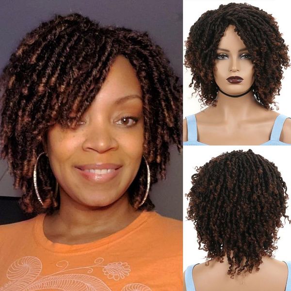 

synthetic wigs linghang dreadlock wig braided twist black brown short curly heat resistant fiber daily party replacement for women