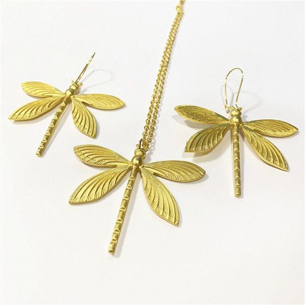 

earrings & necklace 3pcs/1set design gold dragonfly lucky insect summer, Silver