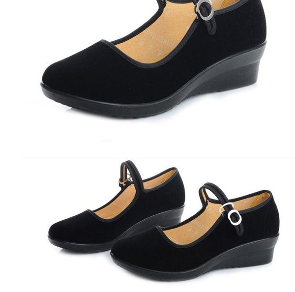 

women's shoes in spring and autumn slope heel round head@202, Black