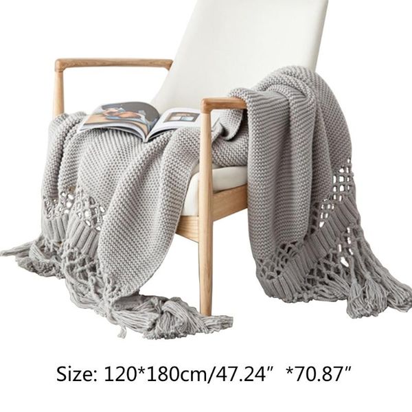 

blankets mxlb nordic sofa chunky knitted throw blanket with tassels stylish hollow out solid color air conditioning shawl cover
