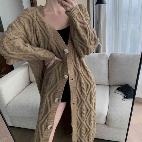

lazy korean chic sweater cardigan coat women casual loose single breasted knitted long cardigans fall winter pull femme 210514, White;black