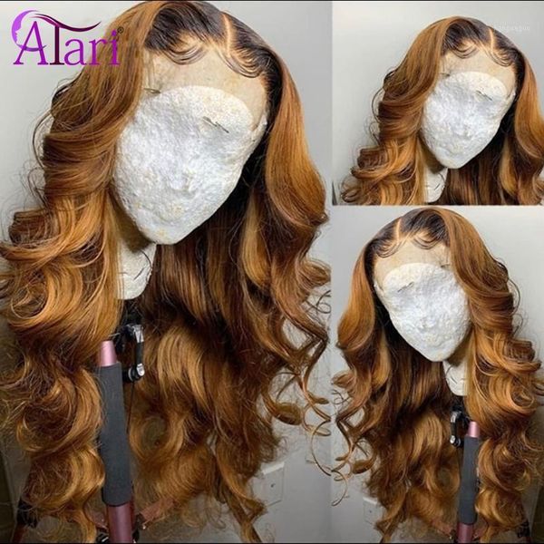 

atari 1b/orange brown body wave human hair wig malaysian colored lace front transparent wigs pre plucked for women1, Black;brown