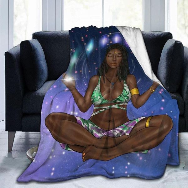 

blankets black girl yoga meditation african american lady blanket flannel soft warmth suitable for children's room gift decoration