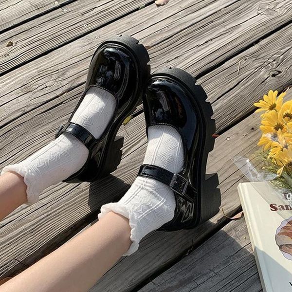 

dress shoes lolita women japanese mary jane vintage girls students jk uniform high heel platform cosplay plus size, Black