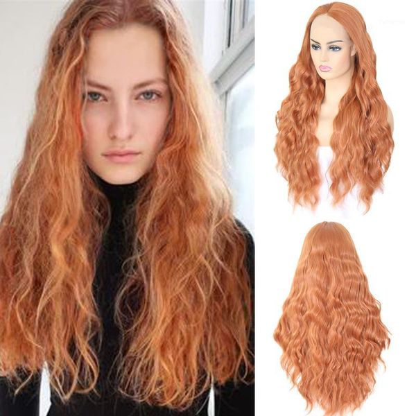 

long orange wigs loose wave synthetic lace front wig for women heat resistant fiber natural hairline woman hair wigs1, Black