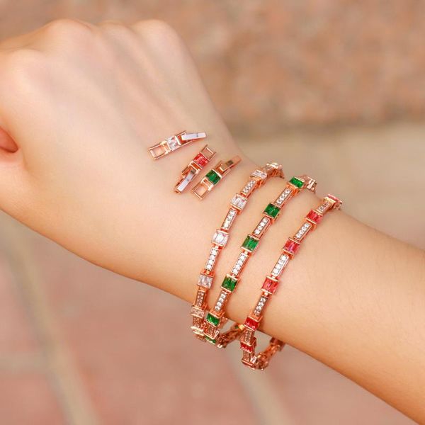 

charm bracelets korean stackable rose gold color red green cubic zirconia tennis bracelet for women engagement party wedding charms jewe, Golden;silver