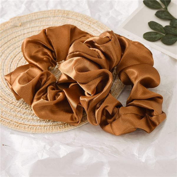 

women silk scrunchie elastic handmade multicolor hair band ponytail holder headband accessories satin solid color dhl, Black;brown