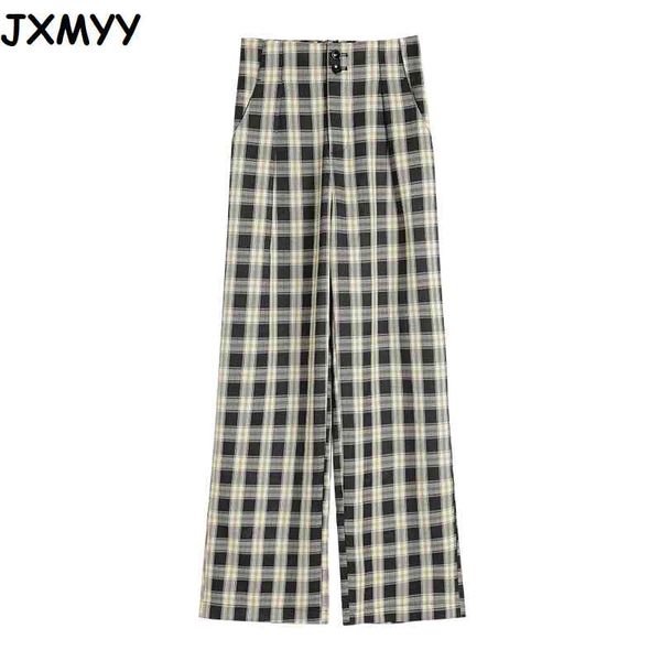 

summer thin high-waist plaid straight-leg women's trousers casual loose and thin wide-leg pants double button fashion jxmyy 210412, Black;white