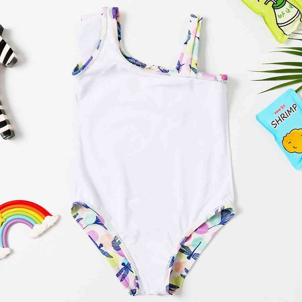 

2021 new girls swimsuit ruffle sloping shoulder childrens swimwear bathing suit for kids swimming beachwearby air