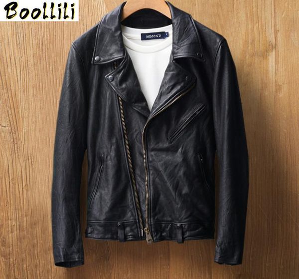 

men's leather & faux boollili genuine jacket men luxury sheepskin coat spring autumn real motorcycle vintage slim fit, Black