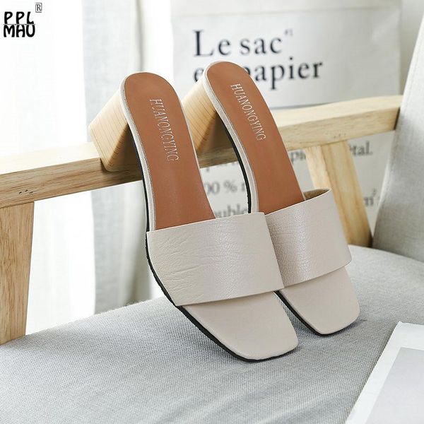 

white pu leather women slippers comfortable summer heel sandals lady fashion peep-toe light slides, Black