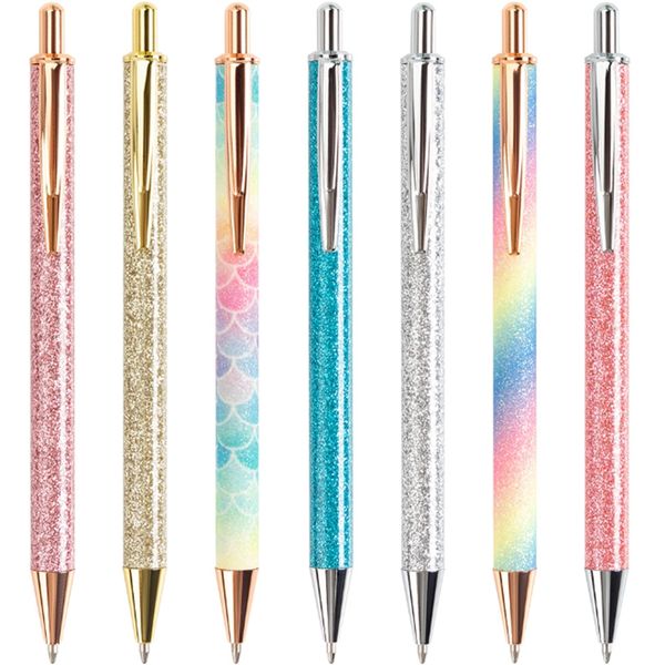 Gold Powder Shinning Press Ballpoint PENS METAL PU Leatherpen Escritório Escrita Escrita Suprimentos Negócios Caneta Papelaria Estudante Presente