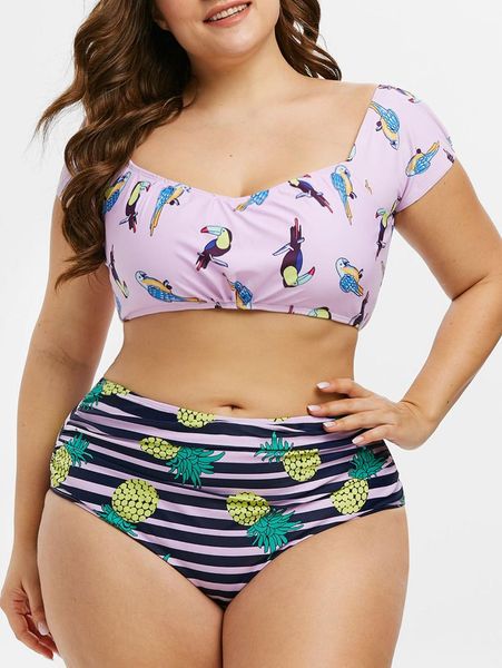 

one-piece suits wipalo plus size bird pineapple print high rise two piece swimsuit