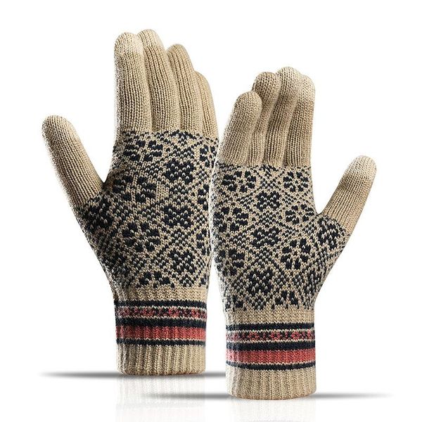 

five fingers gloves knitted winter women touch screen print mitten thicken warm wool cashmere solid business, Blue;gray