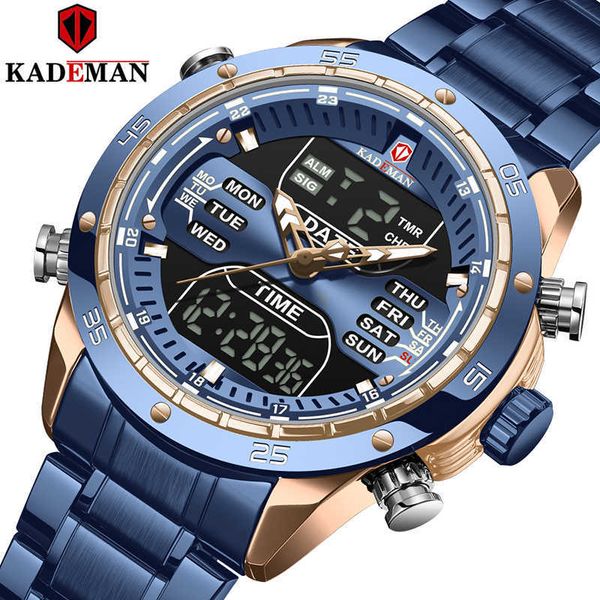 

kademan brand men military sport watches mens led analog digital watch male army stainless quartz clock relogio masculino 210728, Slivery;brown
