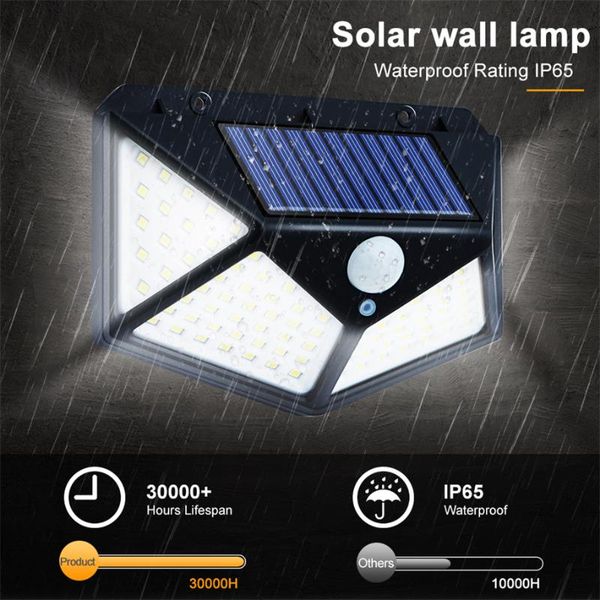 

solar lamps 100/114 led light outdoor waterproof powered lamp pir motion sensor street for garden decoration 3 modes