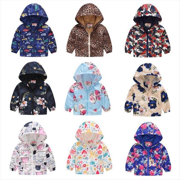 

kids girls boys autumn jackets zipper windbreaker coats leopard dinosaur waterproof hoodies size 1 2 3 4t 5 7 t, Blue;gray