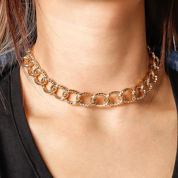 

metal punk gold silver color chunky chain necklaces for women hiphop statement twisted thick chocker necklace jewelry chokers, Golden;silver
