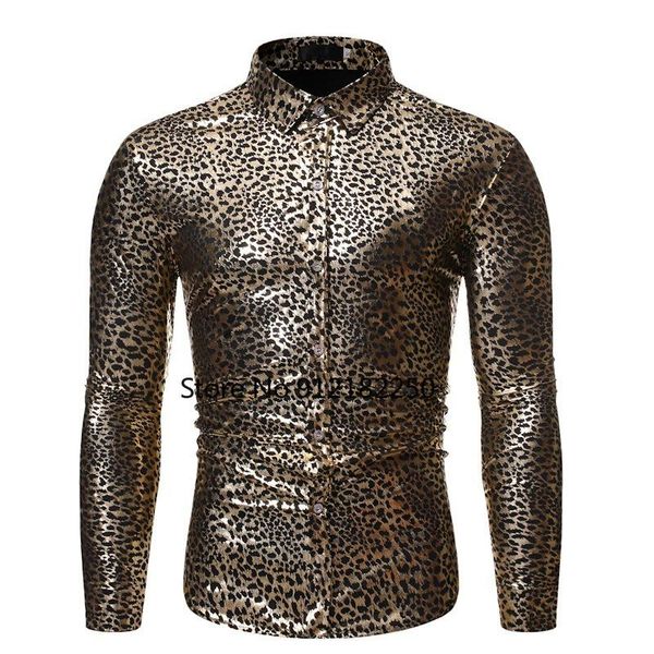

men's dress shirts mens casual nightclub button down chemise homme 2021 fashion gold leopard print shirt men dance wedding groom, White;black