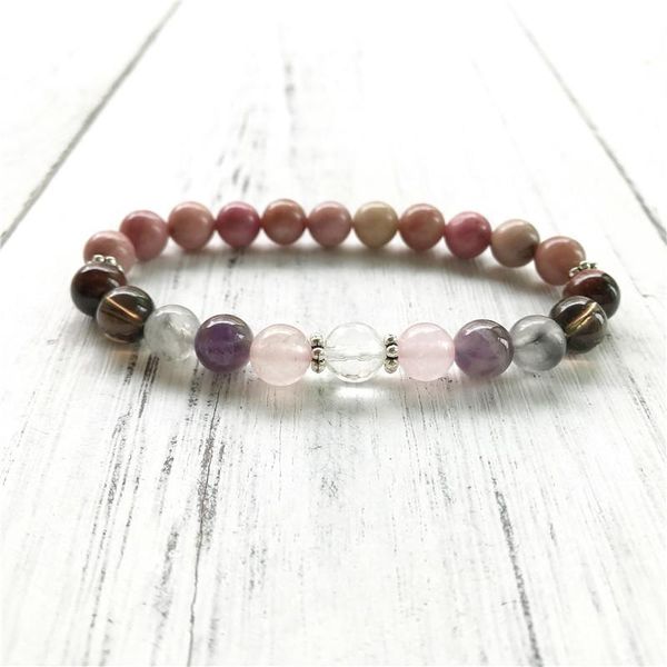 

relief stress & anxiety bracelet 7 crystals healing wrist mala beads for daily gratitude rhodonite beaded, strands, Black