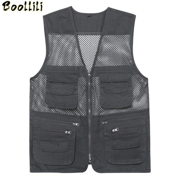 

men's vests 2021 casual loose cotton men vest v-neck mesh zipper sleeveless mens jacket spring summer male with many pockets, Black;white