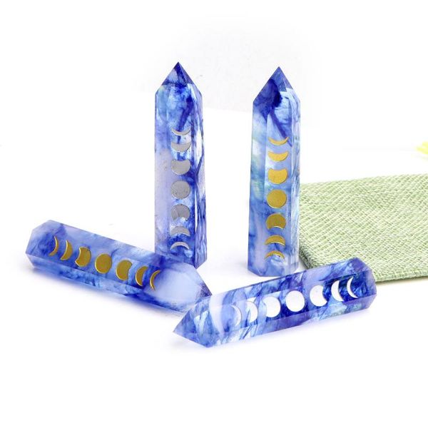 

decorative objects & figurines 1pc 8-9cm artificial quartz blue smelting point moon phase change symbol carving wand crystal stone healing h