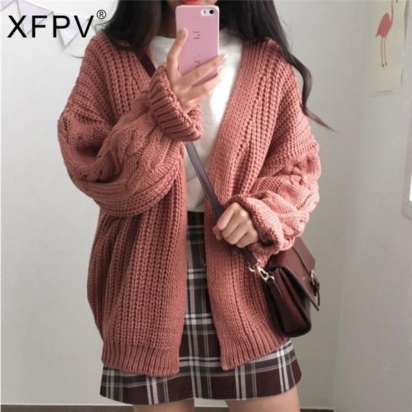 

women's knits & tees xfpv 2021 autumn winter arrivals y2k long sleeve original chic korean loose twist knitted sweater cardigan coat wo, White