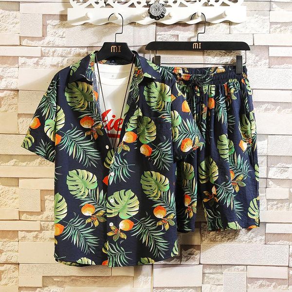 

men's tracksuits 2021 fashion suit -5xl short-sleeved hawaiian shirt and shorts summer casual floral beach two-piece, Gray