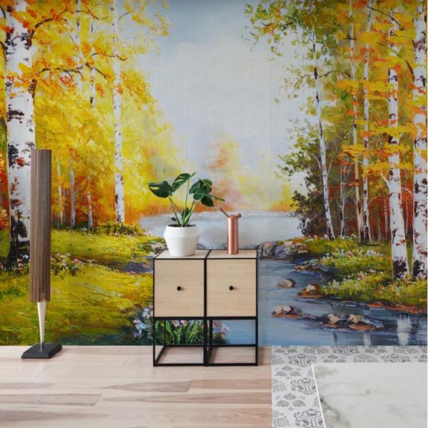 

custom wall mural hand painted purple birch wood decorative wallpaper wallpapers