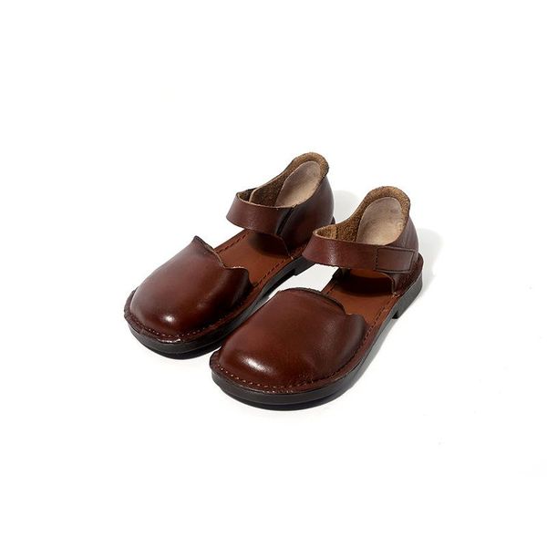 

sandals 829-5 original handmade cowhide leather retro wipe color literary soft bottom flat women shoes, Black
