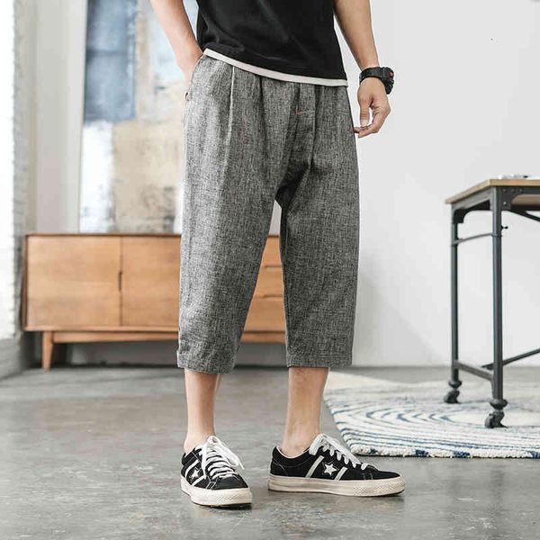 

pant men oversized wide leg mens straight casual calf-length korean style summer hip hop streetwear male harem pants, Black