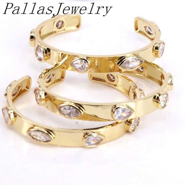 

3pcs new round/pear stone studs bangle golden metal brass bangle bracelet wholesale q0717, Black