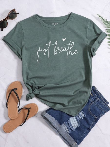 

heart & slogan graphic tee m949#, White